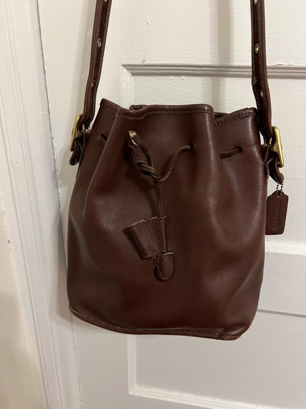Vintage Coach Lula's Legacy Drawstring Bucket Bag Mahogany Leather 9952